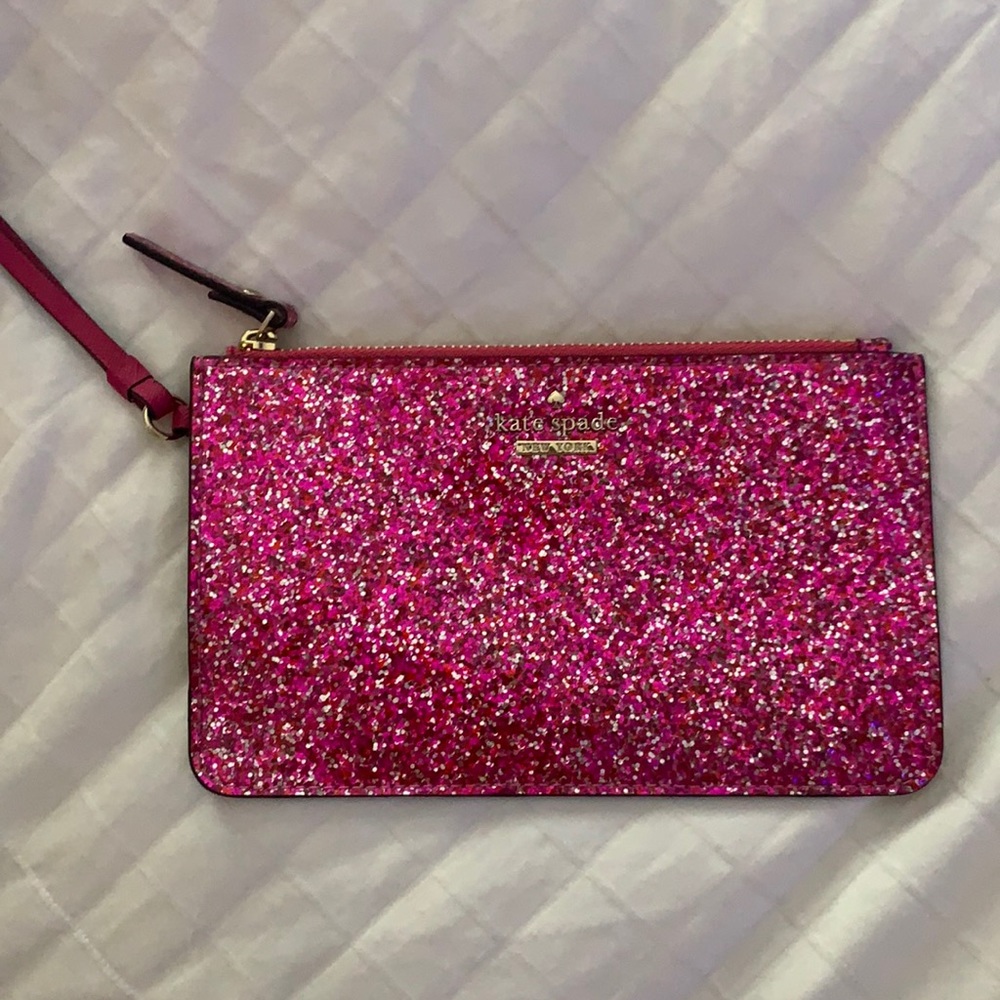 PINK GLITTER KATE SPADE WRISTLET BAG